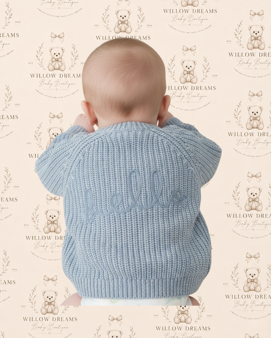 Blue “hello” cardigan
