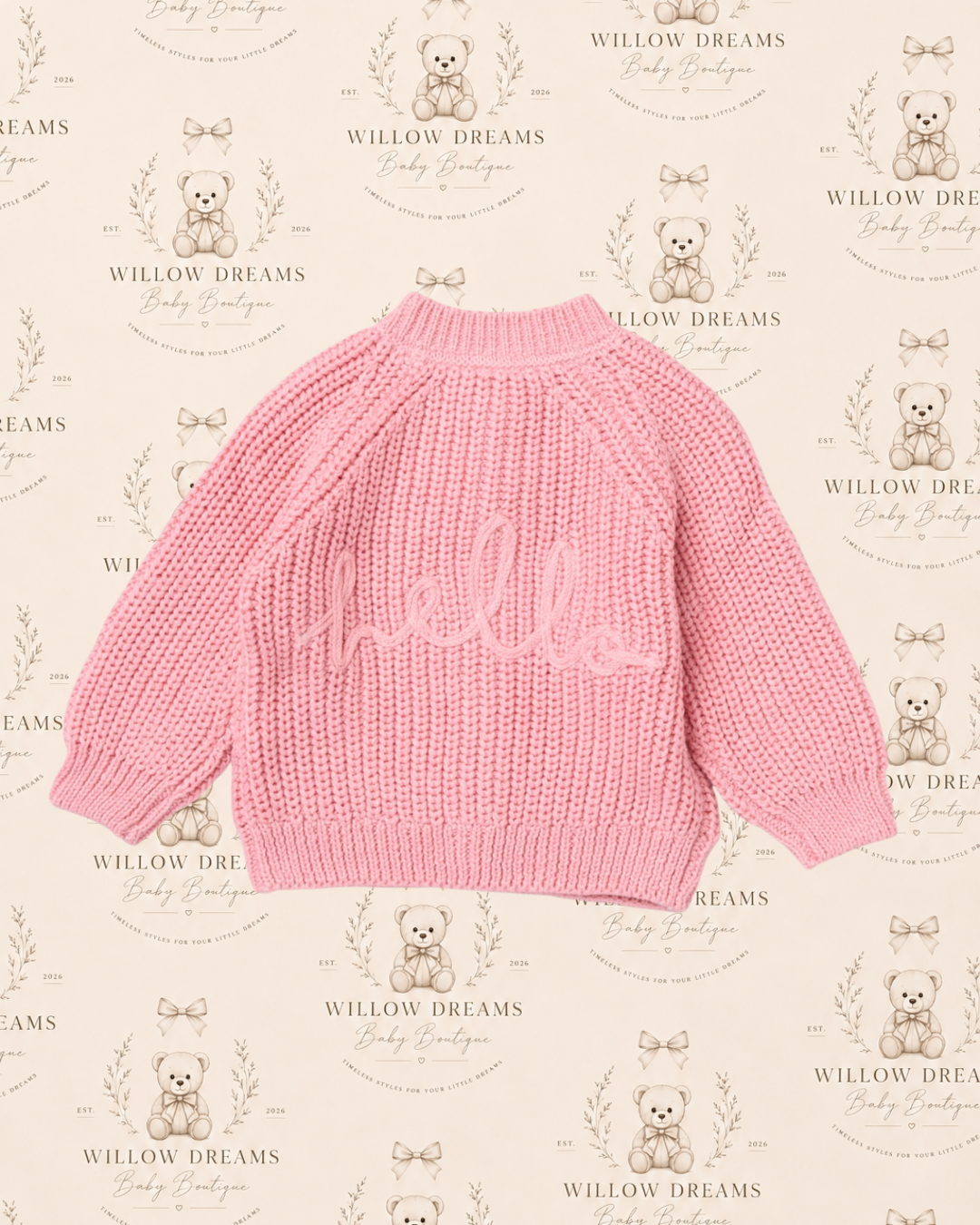 Pink “hello” cardigan
