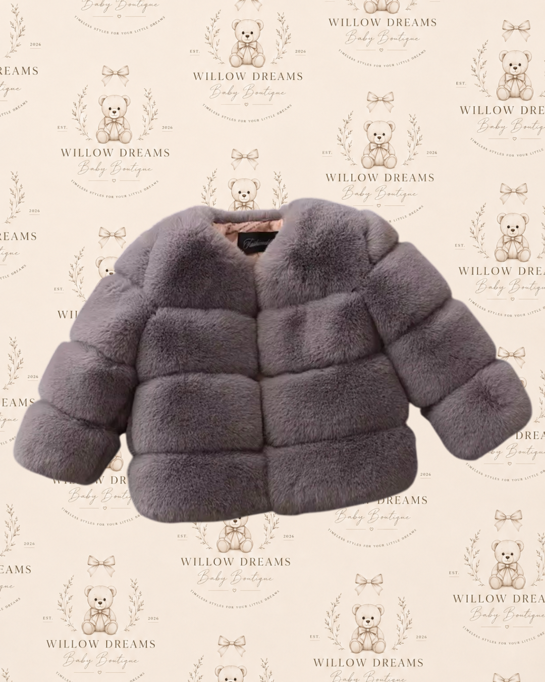 Grey chunky teddy faux fur coat